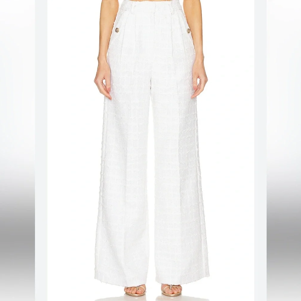 Amanda Uprichard Jane Pants in Kerrigan White Tweed Wide Leg Pants - Picture 5 of 12